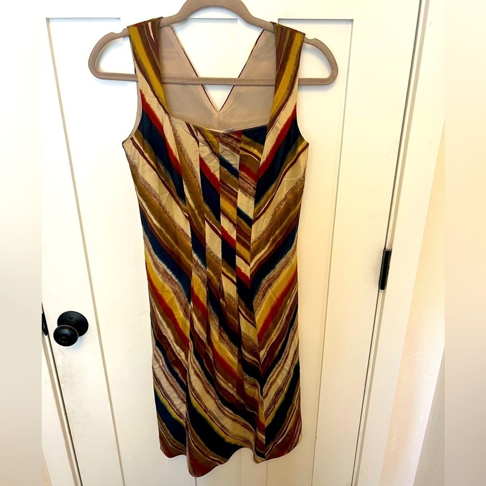 Classiques Entier Sleeveless Silk Herringbone Brushstroke Stripe Dress Size 6
